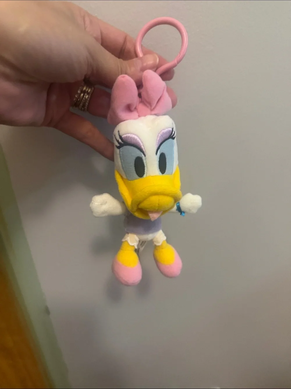 Disney Daisy Duck Plush Keychain - Pink, Yellow & White